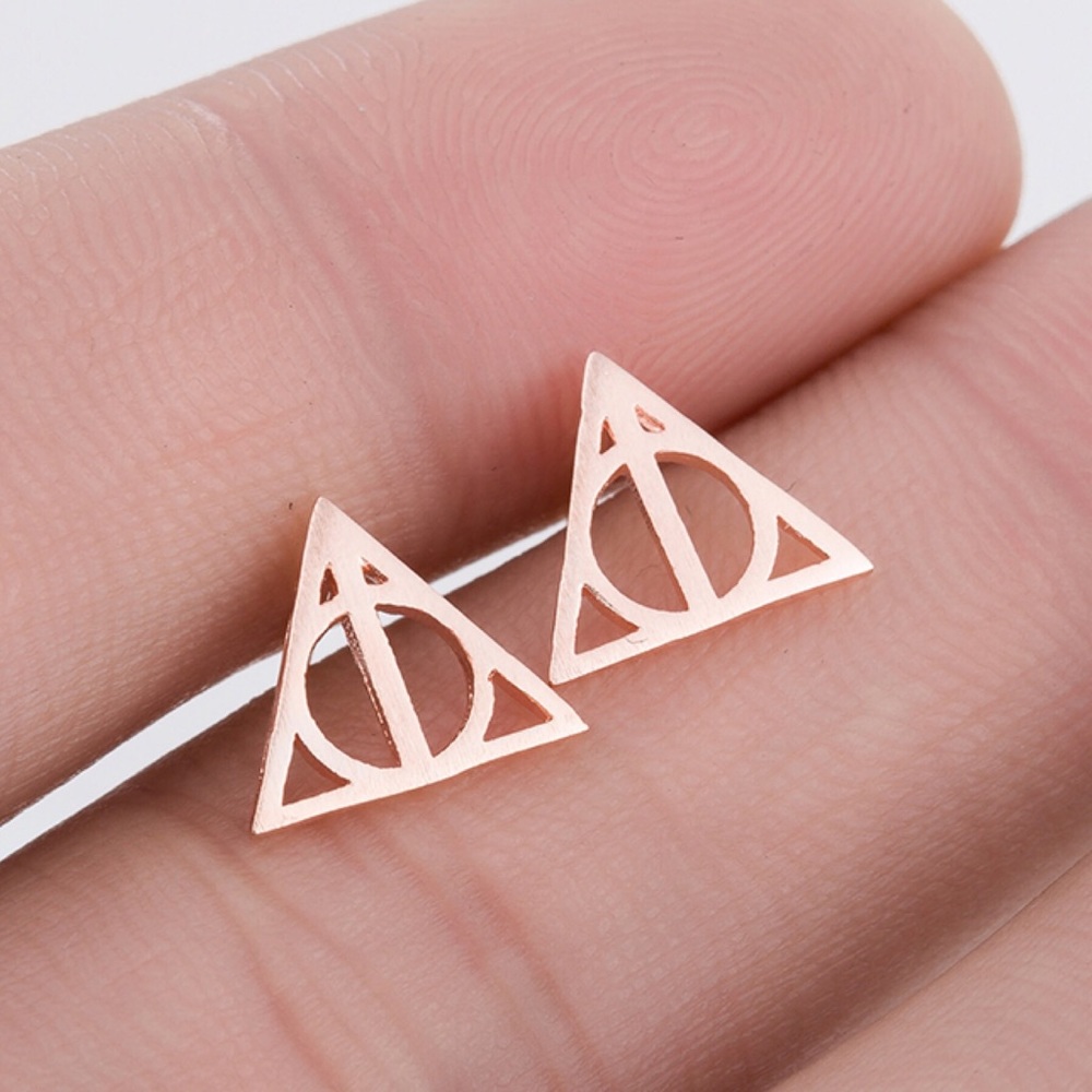 Harry Potter Deathly Hallows Triangular Stud Earrings - Picture 5 of 11